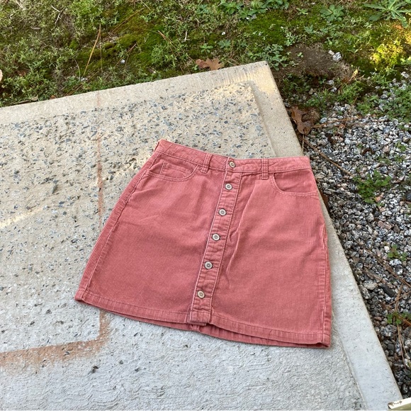 Hollister Dresses & Skirts - Hollister Dusty Pink Corduroy Button Up High Rise Skirt Vintage Style Size 11 30